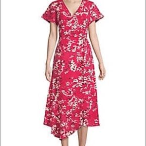 Halston EUC red/pink pattern floral wrap dress 🔥